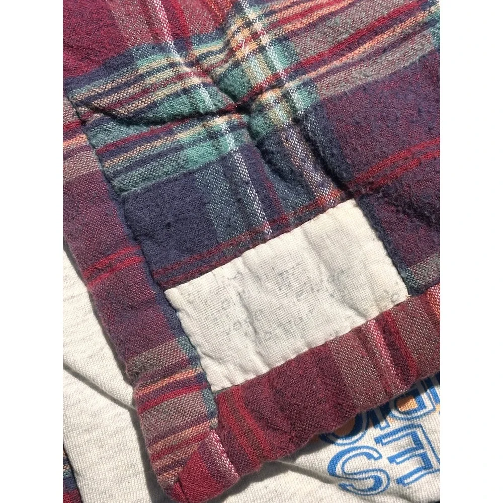 Vtg 90s Graphic T-Shirt Quilt Handmade Patchwork Blanket Levis Bart College